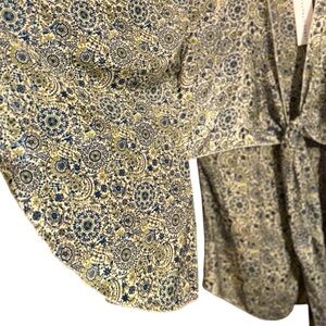 KARMA HIGHWAY Green & Blue Floral Medallion Silky Kimono w/ Tie Duster Sz OS NWT